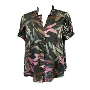 Harve Benard Green Botanical Tropical Print Blouse Women’s Size Medium